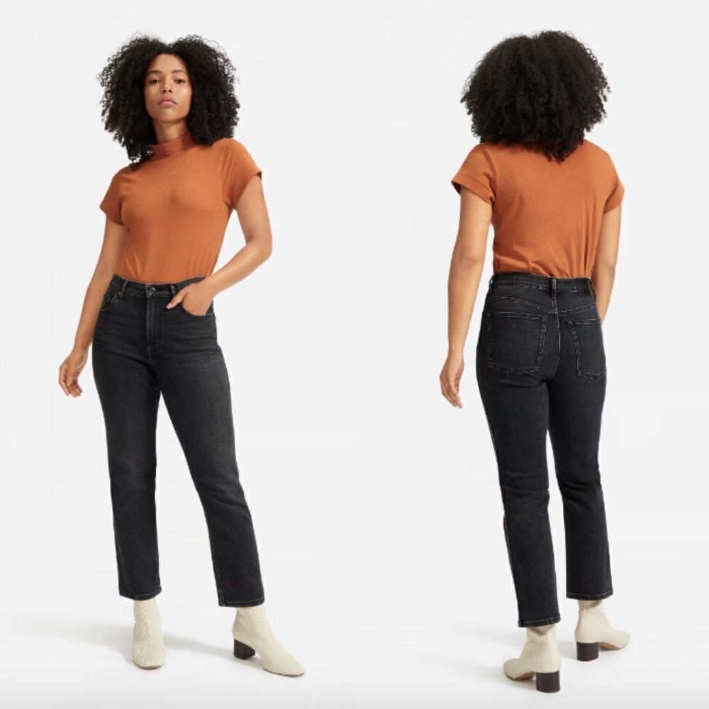 Everlane washed black faded Cheeky bootcut cropped straight denim jeans